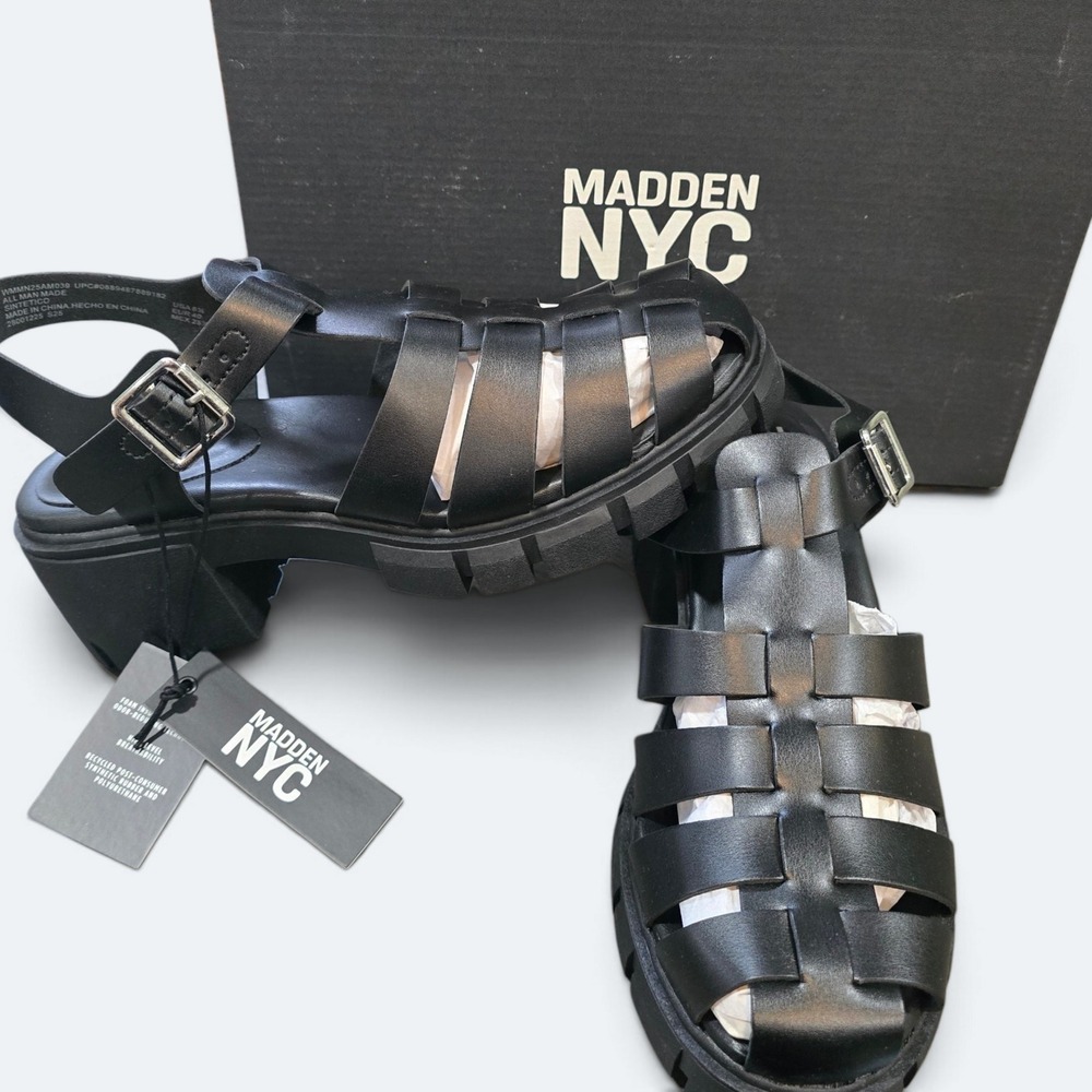 Madden NYC Womens Size 8.5 Black Fisherman Sandals Lug Sole Platform